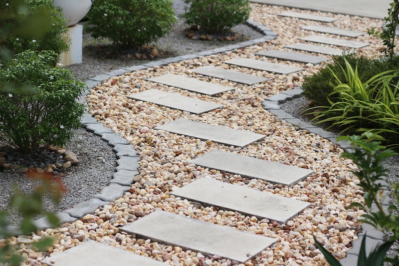 Finished landscaped garden with seating and planting